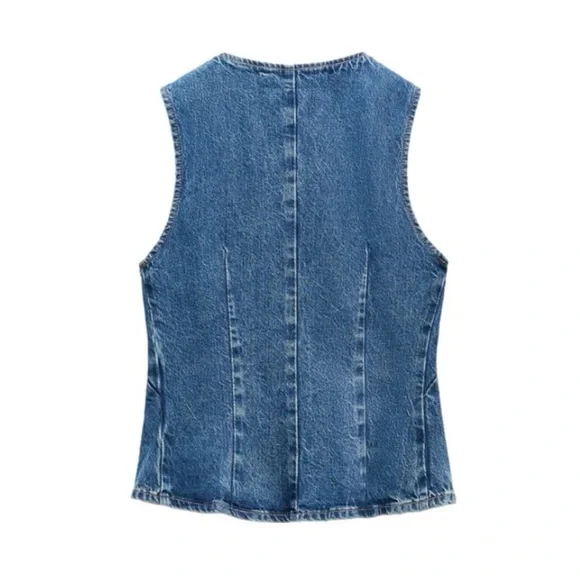 Zara Classic Blue Denim Vest - Picture 2 of 5